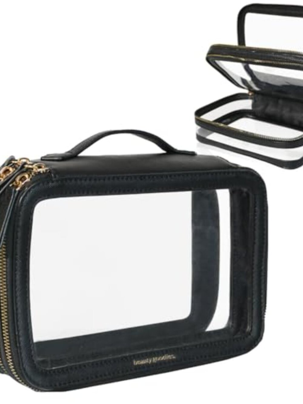 Clear Makeup Bag Vegan Leather Dual Zip TSA Travel Cosmetic Case